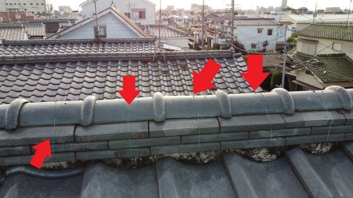棟瓦の銅線補修
