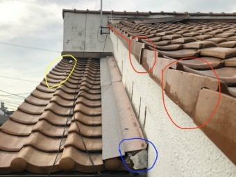 瓦のずれと漆喰の傷み