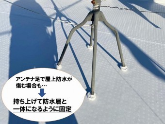 アンテナで防水層を傷める為、持ち上げて固定
