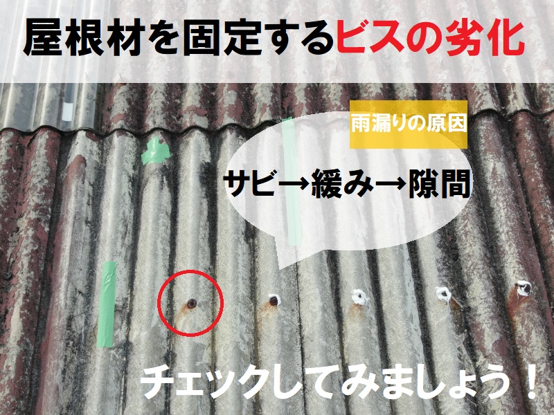 富田林市　工場屋根の雨漏りの原因　ボルトの劣化